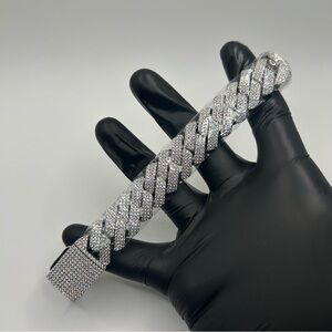 Moissanite Cuban Bracelet VVS1 3 Row Iced Silver 20mm ~6.5 Inch New Passes Test